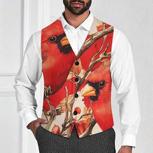 Cardinal Cute Bird Suit Vest for Men Waistcoat Dressy V Neck Button Down Sleeveless Business Jacket Coat4