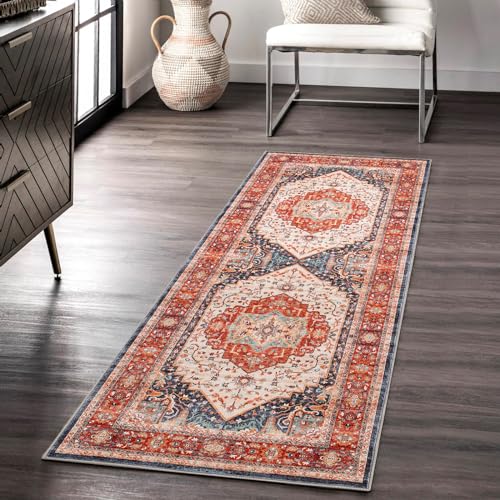 Carvapet Alfombras de Pasillo Larga 60x180cm Alfombra Corredor Antideslizante Naranja Alfombras de área Lavable Suave Microfibra Medallón Vintage Alfombra Comedor Pasillo