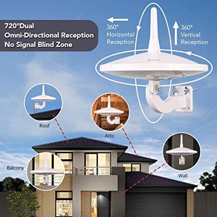 Upgraded Version - Antop At-415B 720° Ufo Dual Omni-Directional Outdoor Hdtv Antenna With Exclusive Smartpass Amplifier &4G Lte Filter, Fit For Outdoor/Rv/Attic Use(33Ft Coaxial Cable,4K Uhd Ready) #TOP1