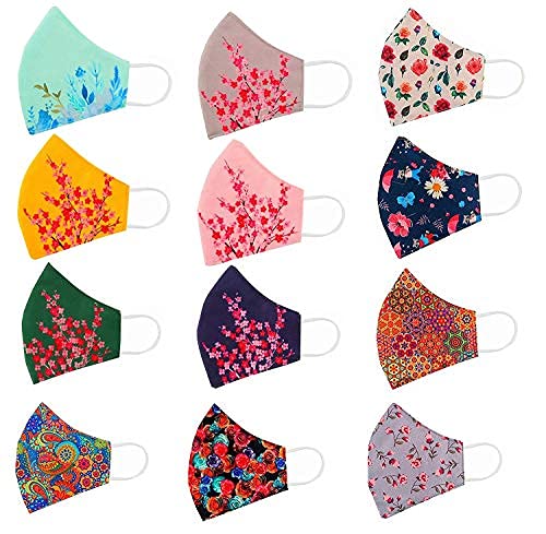 Black Bird Pure Cotton Mask for Men/Women Pack of 12, Skin Friendly Washable Fabric, Light Weight & Comfortable Adjustable Masks for Adult, Mask (Multicolour) (Flower Design Mask) (B097Q5BDNP) Amazon Price History, Amazon Price Tracker