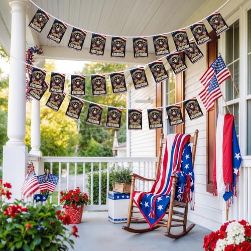 Fanfanwin 250 Years of Freedom Banner, 36 FT Patriotic Flag Banner String, 1776-2026 250th Anniversary Decorations, Independence Day Decor for Yard Porch Party Parade Home