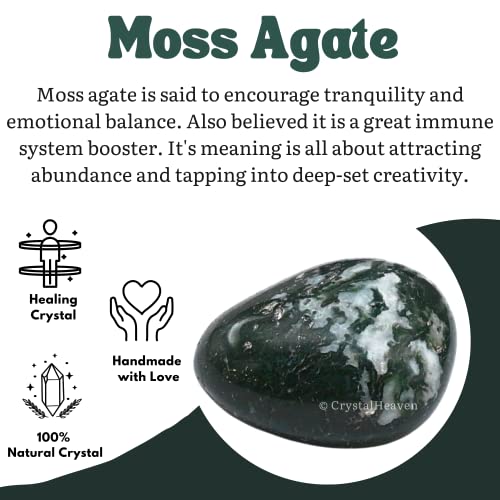 Image of Certified Moss Agate Crystal Healing Tumbled Stone, Natural Polished Crystals for DIY Crafts, Manifestation, Meditation, Pooja Feng Shui and Reiki Healing (30 Grams)
