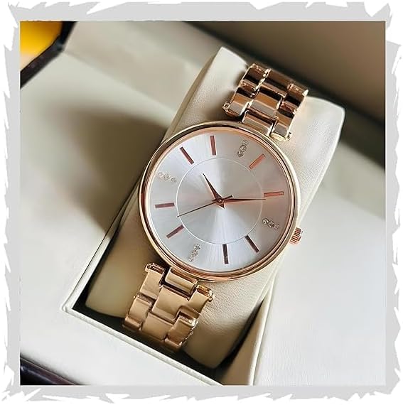 Premium Girl Wrist Watch Rose Gold Plated Analog Watch Diamond Studded Dial Stylish Bracelet Strap Stainless Steel Band Perfect for Women