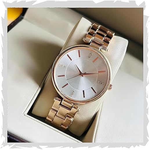 Acnos Premium Girl Wrist Watch Rose Gold Plated Analog Watch Diamond Studded Dial Stylish Bracelet Strap Stainless Steel B...