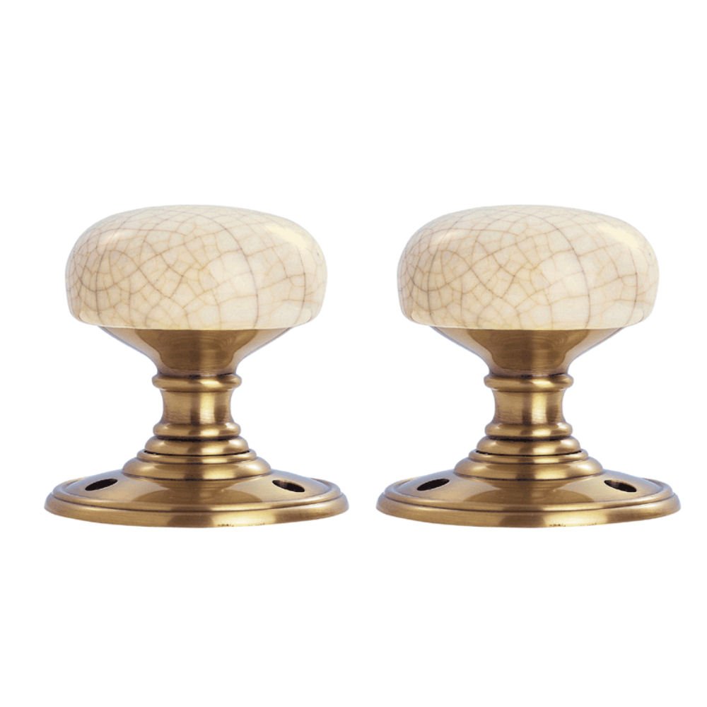 DELAMAIN Porcelain KNOB (Ivory Crackle Glaze) ON Florentine Bronze FACE FIX Rose