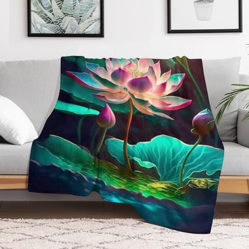 Couverture en flannel lotus 3D chaude et légère pour lit et canapé - 3