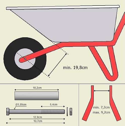 Schubkarrenrad aus Vollgummi mit Achse 3.50-8