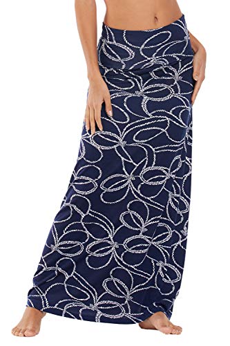 Image of Urban CoCo Women's Stylish Spandex Comfy Fold-Over Flare Long Maxi Skirt