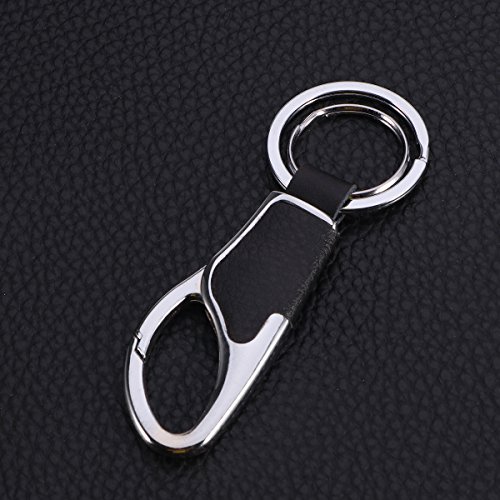 Chaveiro masculino de couro com corrente de metal para carros, casa (prata e couro preto)