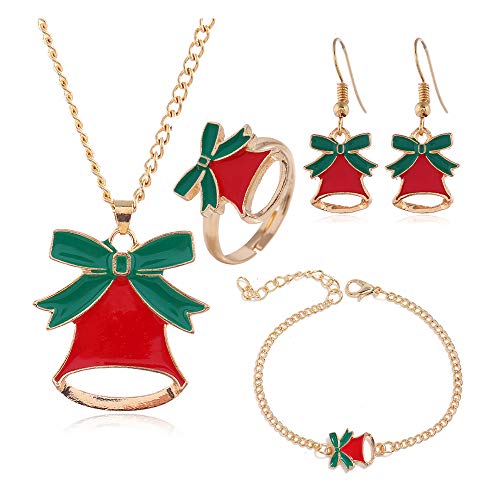 BJ-SHOP Weihnachten Schmuck Geschenke Set für Frauen Mädchen Kinder Weihnachtshalskette Set Ohrringe Armband Ring Halskette für Weihnachten Cover