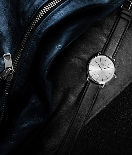 Stuhrling Original Mens Watch Calfskin Leather Strap - Vintage Style Lugs - Silver Analog Watch Dial with Date, 3913 Ascot Watches for Men Collection (Black/Silver) - Thumbnail 3