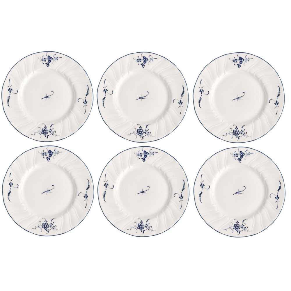 Villeroy & Boch Vieux Luxembourg - Set di 6 piatti per pane, 16 cm, in porcellana bianca e blu
