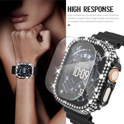 [2+1] Surace Compatible with Apple Watch Ultra 49mm Screen Protector Case, 400 Diamonds with Screen Protector Bling Case Tempered Glass Protective Cover for Apple Watch Ultra 49mm, Black by Surace - Image 4