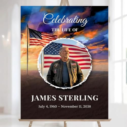 American Flag Funeral Welcome Sign, Celebration of Life Welcome Sign, Memorial Sign, Funeral Memorial Sign, in Loving Memory Sign, the Life of Funeral Sign, Large Funeral Sign, Celebration of Life Sign #12