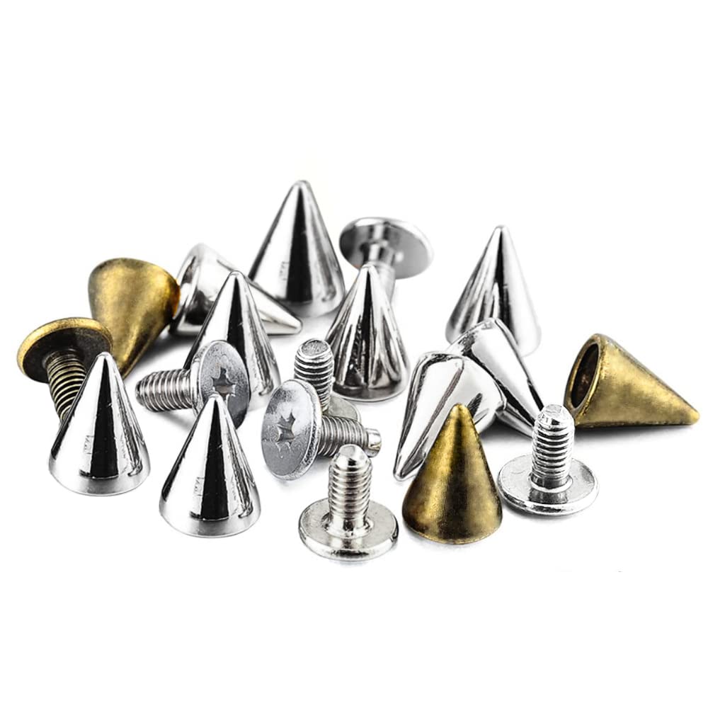 100 Borchie A Cono Argento - Rivetti Punk Per Fai Da Te Su Scarpe, Borse E Vestiti