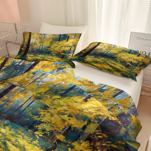 Juego de funda de edredón con estampado de pintura al óleo, tamaño King, ropa de cama para niños y adolescentes, suave, transpirable, fácil cuidado, 3 piezas