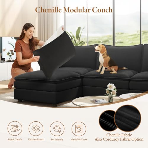 Image of Vesgantti 108 inch Modular Sectional Sofa, Deep Seat Cloud Couch, 3+1, Black