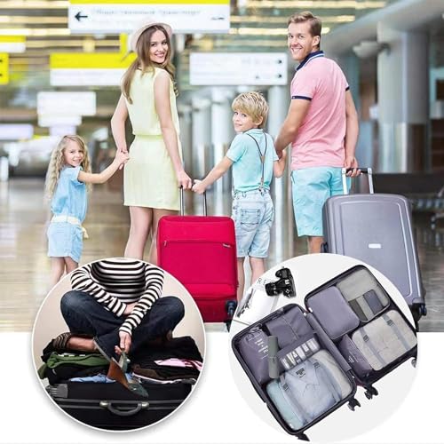Image of 8 PCS Travel Luggage Organizers Set Waterproof Suitcase Organizer Bags Travel Lightweight Suitcase Organizer Bags for Travel Accessories Suitcases with Toiletries Bag (Grey)