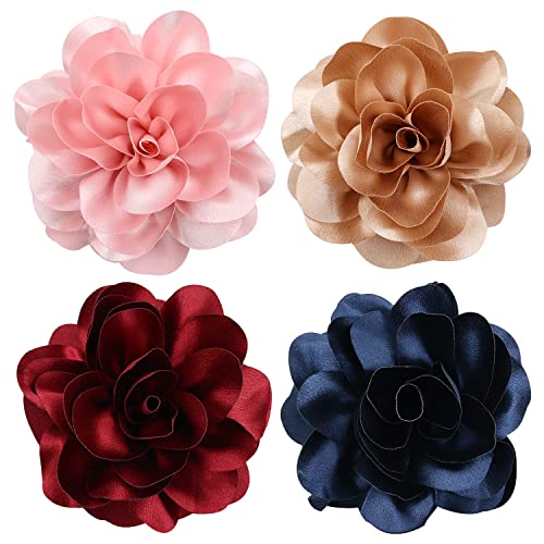 Cinaci 4 Pack Black Plastic Hair Claws With Big Large Satin Rose Flower Bow Clips Barrettes Clamps Hair Bun Chignon Updo Holders Accessories For Women Girls #TOP1