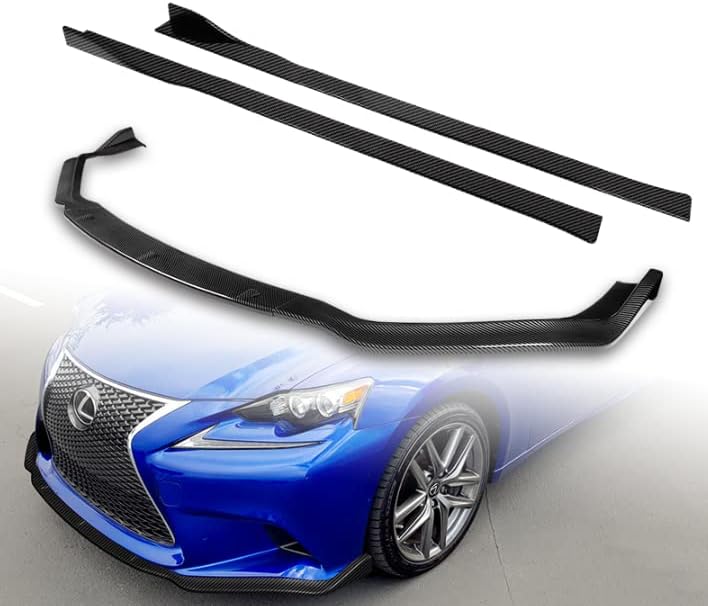 3PCS Front Bumper Spoiler Lip Compatible with 2014-2016 Lexus IS250 IS350 F-Sport + 6PCS Side Skirt Extensions Splitters Diffuser 86" x 4" Universal (Carbon Look)