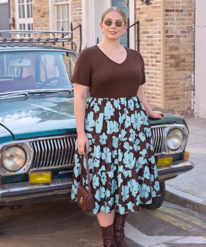 Image of CARCOS Plus Size Dresses for Women Summer Short Sleeve V Neck Patchwork Dresseses XL-5XL