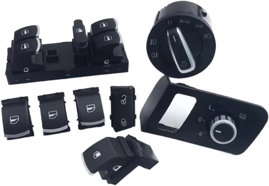 Window Buttons Saftey Door Fuel Tank Mirror Fog Lamp Headlight Window Switch Button for Touran for Caddy 1J4959857B 1T0959851 1T1 959 Window Control Switch(Red)