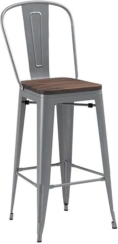 Miniatura 4 de Yongqiang Taburetes de bar de 30 pulgadas, juego de 4 taburetes de bar de granja, sillas de bar de cocina con respaldo alto, taburetes de bar de