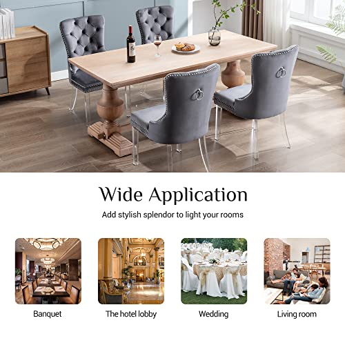 Kccvelvet Dining Chairs Set Of 6, Upholstered High-End Tufted Dining Room Chair With Nailhead Back Ring Pull Trim Solid Acrylic Legs, Contemporary Nikki Collection Modern Style For Kitchen, Grey #TOP6