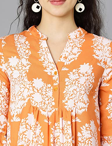 Image of oxolloxo Women Viscose Flared Regular Sleeves Floral Blue Casual Dress