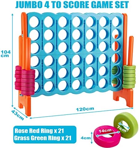 COSTWAY Giant Connect 4, Four in A Row Game Set with 42 Jumbo Rings & Quick-Release Slider, 120 x 104cm 4-to-Score Outdoor Garden Games for Kids Adult