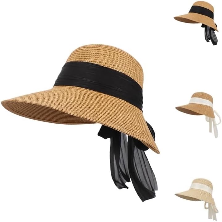Beach Vacation Sun Protection Hats for Women Large Brim Seaside Ribbon