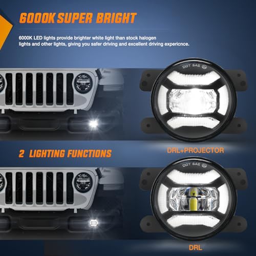 Image of Nilight 4Inch LED DRL Fog Light Assembly Compatible with 2007-2018 Wrangler | For Wrangler JK TJ LJ 2007 2008 2009 2010 2011 2012 2013 2014 2015 2016 2017 2018 DRL White Lamps Clear