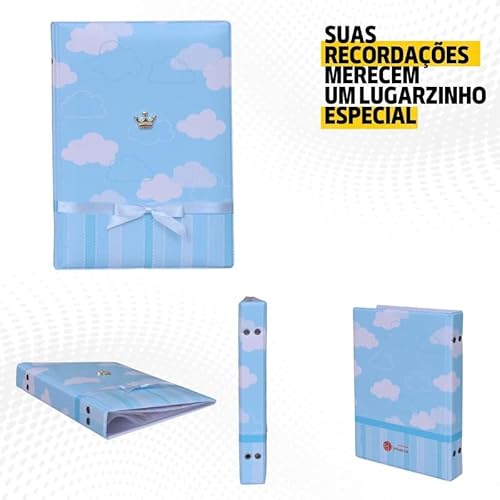 Álbum de fotos 15x21 LUXO NUVEM AZUL Coroa Príncipe Bebê Céu Chuva de Amor Newborn