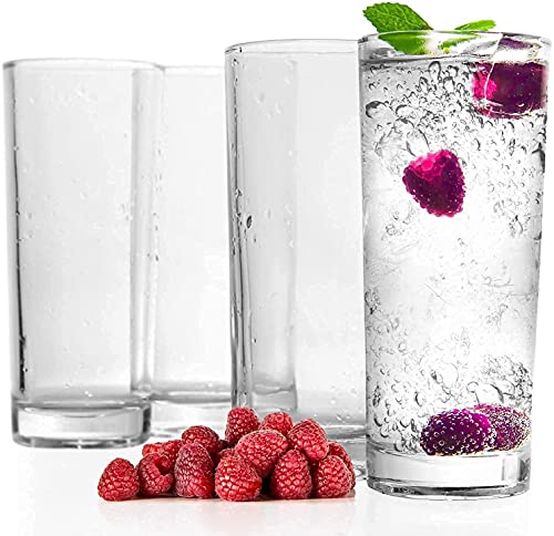 Image of Premium 350ML Juice Glasses Drinking Glasses, Highball Lead-Free Glasses, Tumblers for Water, Juice, Beer, Cocktail and Mixed Drinks - Pieces, Transparent (Tall Glasses, 4 Count (Pack of 1))