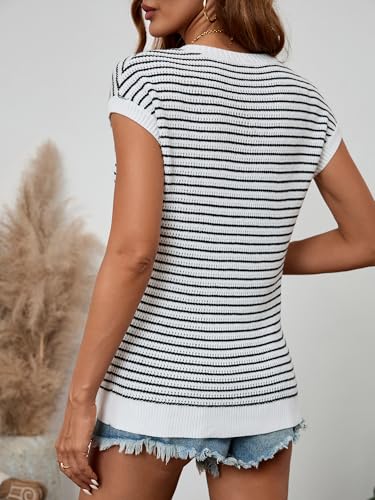 Image of Cap Sleeve Sweater Tops for Women 2026 Knit Summer Sleeveless Tank Vest | Slim Fit, Trendy Color Block, Soft, Skin-Friendly, Strechy, Lightweight, Breathable, Casual Daily Wear