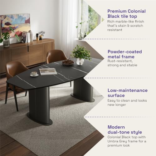 Image of Wakefit Crosne Dining Table - Colonial Black - 6 Seater I Marble Finish I Vitrified Tile Top I Colonial Black