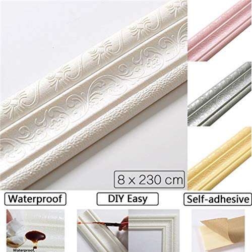 Taykoo Self-Adhesive 3D Wall Sticker Waterproof Top Corner Line Wall Edge Strip Wall Waist Line Sticker Tile Wallpaper Border 3D Pattern Wall Decor For Home, Office, Kitchen, Bathroom - 90"X 3" #TOP1