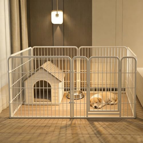 Fohouse Dog Playpen, 6-Panel 27" Pet Playpen with Door Anti-Rust Exercise Fence, Indoor/Outdoor Dog Pen for Medium/Small Pet Play for Medium/Small Pet Play for RV Camping Yard (White)