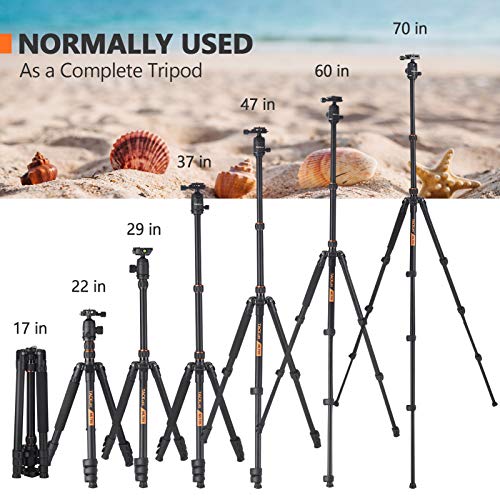 TACKLIFE 70 Inch Tripod with Monopod, Max Load Capacity of 18 Lbs, Aluminum Travel Tripod with 360 ° Ball Head & Quick Release Mount, Bluetooth Remote, Suitable for Smartphone and DSLR Camera -MLT05