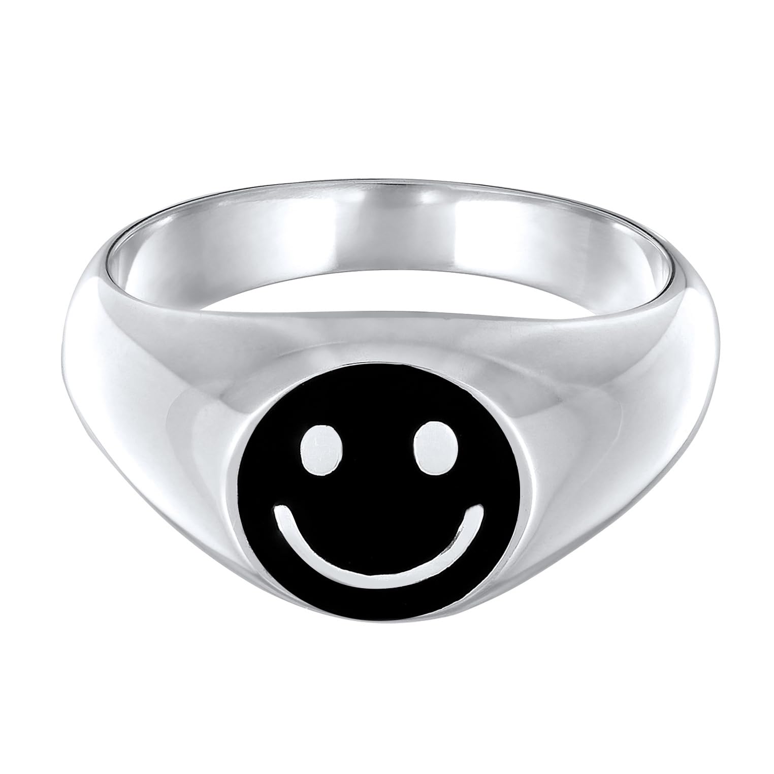 Kuzzoi Siegelring Herrenring 11 mm Smile aus massiven 925 Silber Emoji Ring