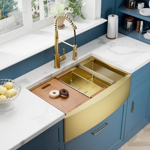 ALWEN 33 Inch Luxury Gold Farmhouse Sink