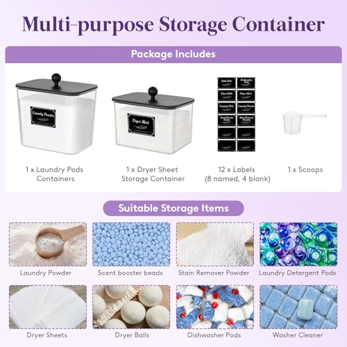 Image of Lifewit Laundry Pods Container with Lid, 0.53+0.7gal, Black, 2 Pcs