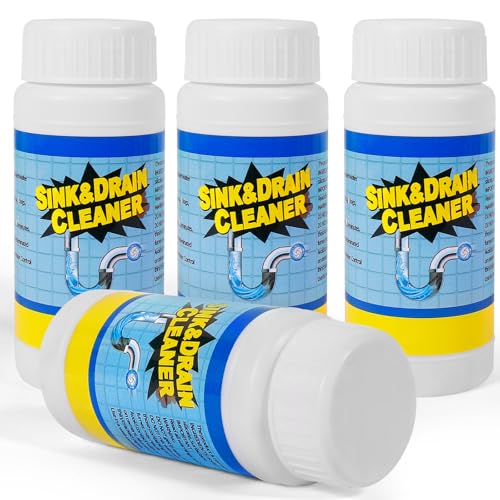 MineeCozee Sink and Drain Cleaner Powder: Fast-Acting Clogged Pipe Opener for Kitchen Bathroom Pipes and Floor Drains - Drain Clog Remover for Routine Home Plumbing Maintenance (4 Pack)