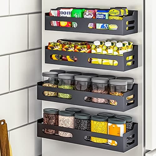 Magnetic Spice Rack Organizer for Refrigerator, LIDTOP 4pcs Hanging Spice Rack Wall Mount Metal Seasoning Organizer Rack Moveable Space Saver Fridge Spice Organizer for Refrigerator and Microwave Oven