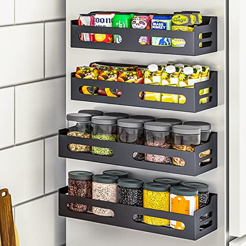 Magnetic Spice Rack Organizer For Refrigerator, Lidtop 4Pcs Hanging Spice Rack Wall Mount Metal Seasoning Organizer Rack Moveable Space Saver Fridge Spice Organizer For Refrigerator And Microwave Oven #TOP3