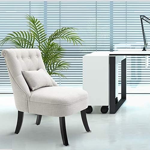 HOMCOM Small Button-Tufted Accent Chair Mid-Back Leisure Armchair with Upholstered Fabric, Solid Wood Legs, and Support Pillow, Beige