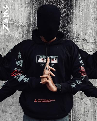 Image of ZAMS Anime Oversized Hoodie for Men and Women, Naruto Anime Hooded Neck Black,Premium Anime Hoodie.