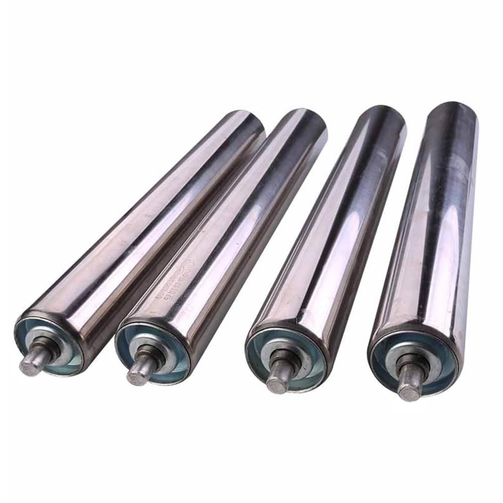 4 rodillos transportadores resistentes – Rodillos de repuesto industriales de eje de 8 mm para correas transportadoras de fábrica, manejo de materiales sin costuras, acabado plateado (32 mm x 250 mm)
