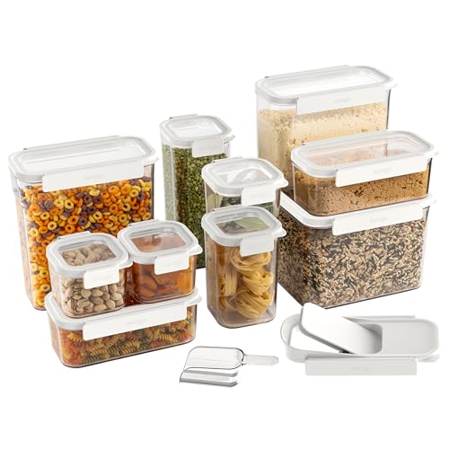 Bentgo Pantry - 22-Piece Airtight Food Storage Containers, Clear and Stackable Kitchen and Pantry Organization Set, Locking Lids for Freshness, Bonus Cereal Lid & Scoop, BPA-Free Plastic (Snow)