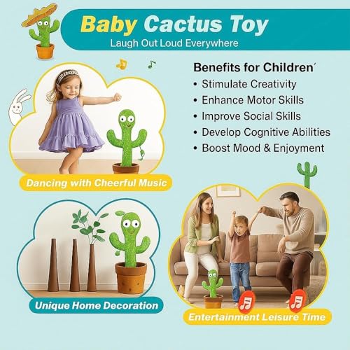 Image of Rechargeable Talking Cactus Toy for Kids - Musical Dancing, Speaking Cactus Toy for Babies - Educational Talking Toy for Baby Boys & Girls (0-3 Years)